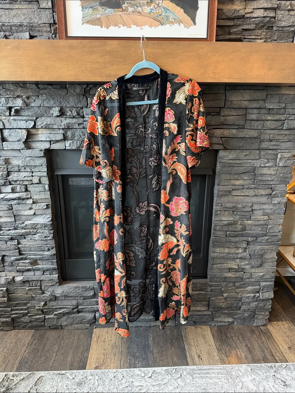 torrid Black Floral Duster with Orange & Pink Accents - Picture 1 of 6